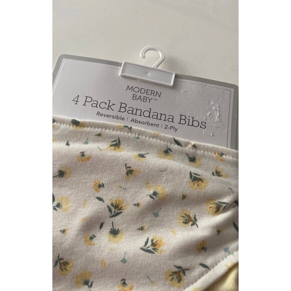 Modern Baby 3 Pack Baby Bandana Bibs Reversible 2-Ply Floral Yellow Set - Picture 2 of 7